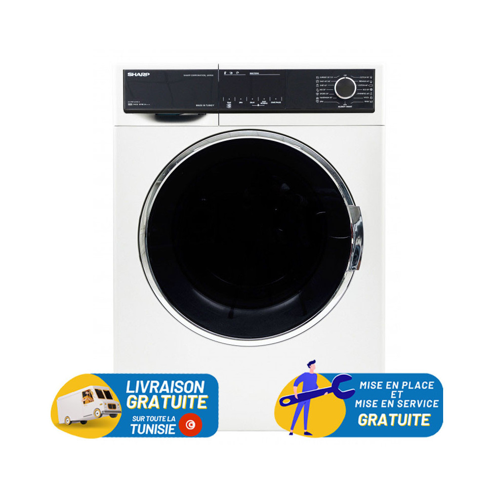Machine à laver Frontale Sharp ES-FP814CX-W / 8 kg / Blanc