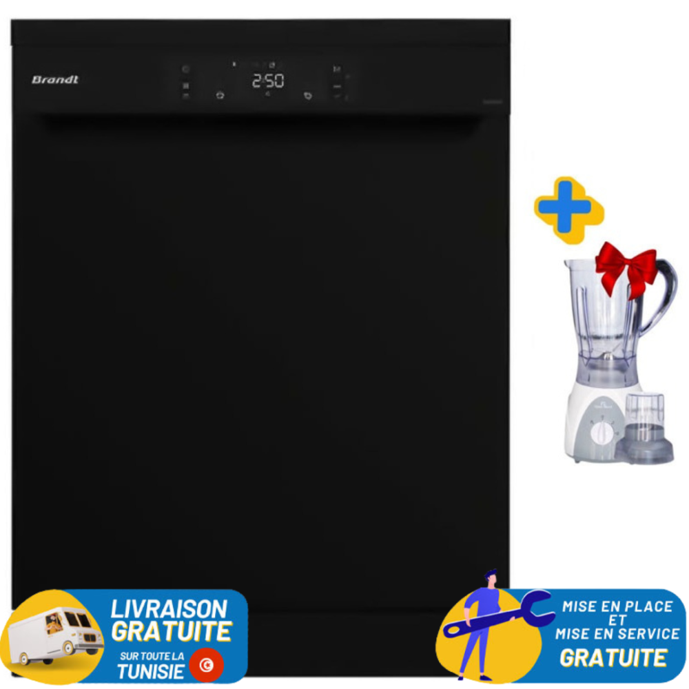 Lave vaisselle Brandt 14 Couverts Avec afficheur / Noir + Blender 2en1 400W Offert