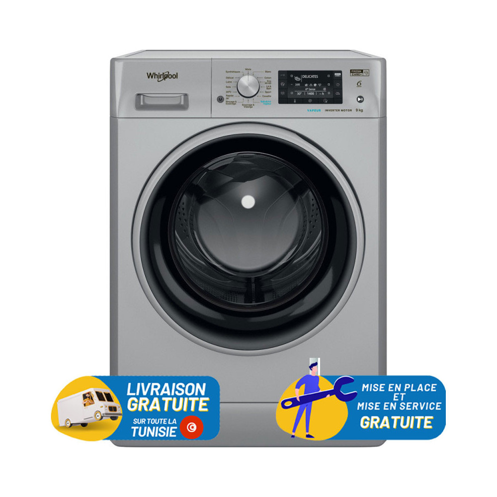 Machine à laver HUBLOT POSABLE Whirlpool FFWD 9248 SBS V NA / 9 Kg / Silver