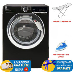 Lave linge Hoover H-WASH 300 LITE 10.5 KG Smart / 1400 trs / Noir + Séchoir à Linge et + Fer à Repasser FLORIA Gratuit