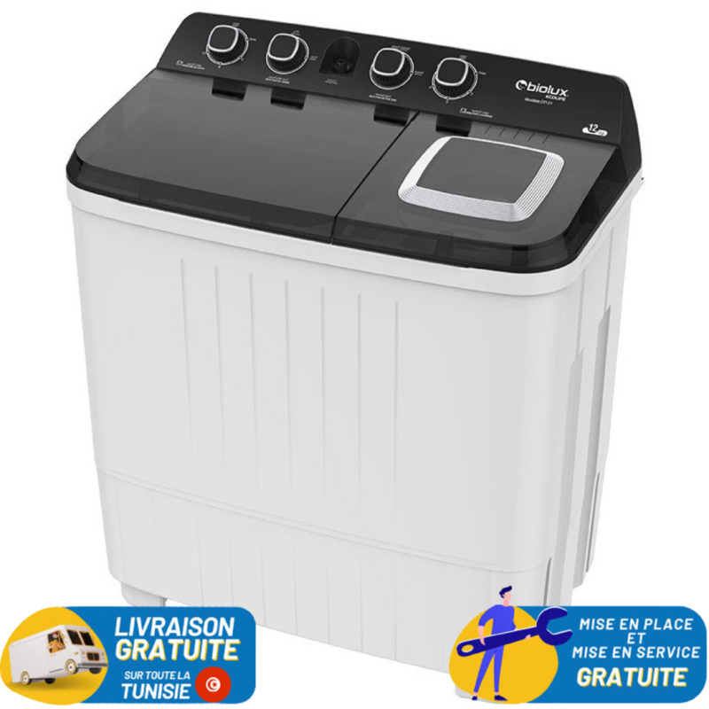 MACHINE À LAVER SEMI-AUTOMATIQUE 12KG BIOLUX DT121 BLANC