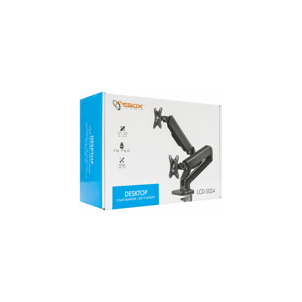 Support de Bureau SBOX LCD-S024-3 / Pour 2 Moniteurs 17"-32"