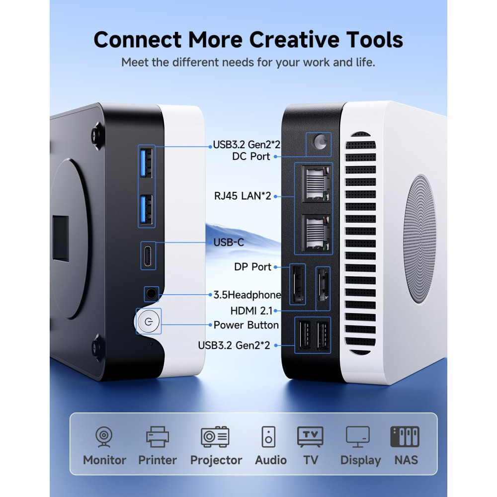 Mini Pc de bureau BCHUWI LarkBox X / i3-1220P / 8 Go / 256 Go SSD / Windows 11 / Blanc