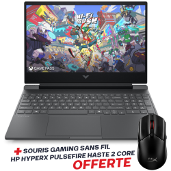 Pc Portable Gamer HP Victus Gaming 15-fb3008nk / Ryzen 5 8645HS / 8 Go DDR5 / 512 Go SSD / Windows 11 / Noir Avec Souris Gaming Sans Fil HP HyperX Pulsefire Haste 2 Core Noir Offerte