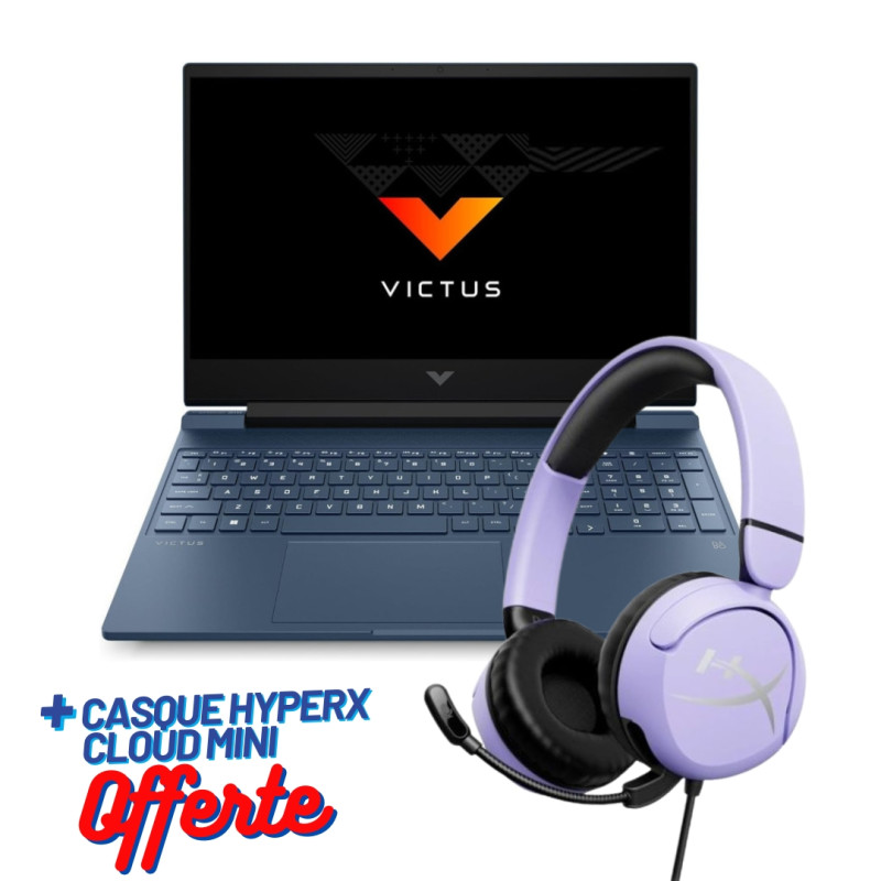 PC Portable Gamer HP Victus Gaming Laptop 15-fa1006nk / i5-13420H / 16 Go / 512 Go SSD / Windows 11 / Bleu + CASQUE HyperX Cloud OFFERTE