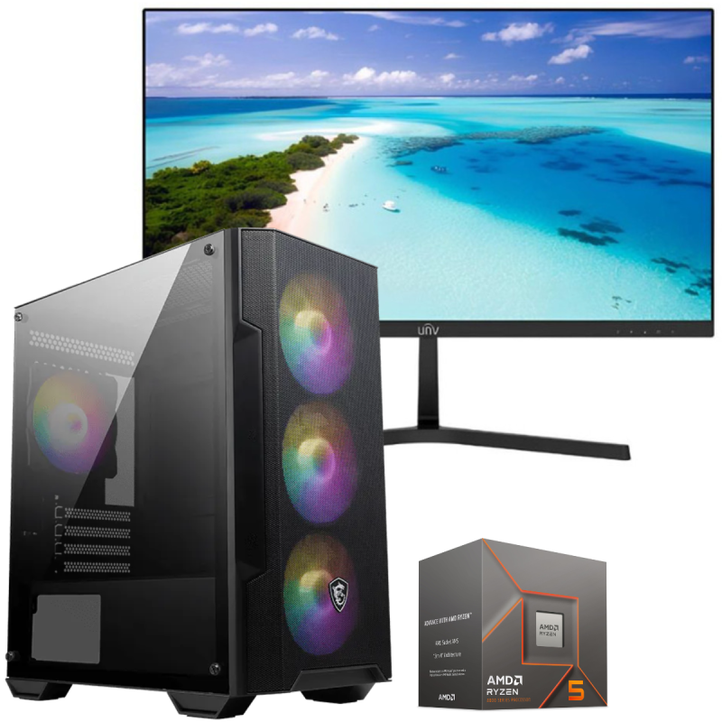 Setup Gamer Special Pc de Bureau Gaming / Ryzen 5 Pro 5650G / Vega 7 / 16 Go Avec Écran Uniview MW-LC22-E 22" Full HD LED / 100 Hz