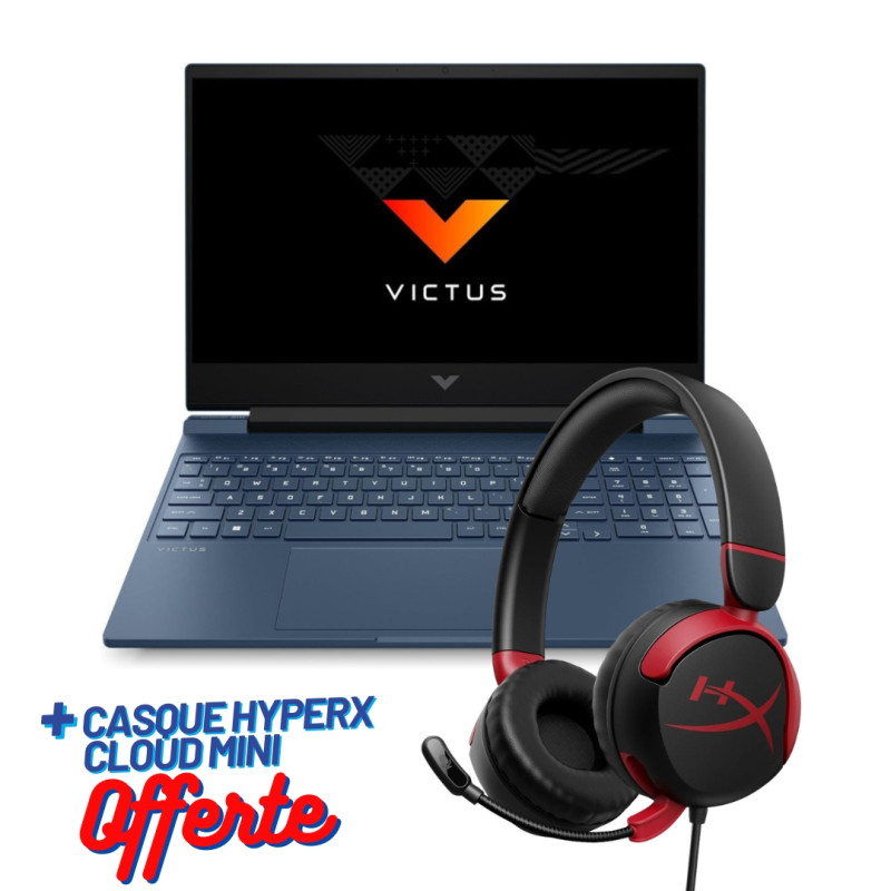 PC Portable Gamer HP Victus Gaming Laptop 15-fa1006nk / i5-13420H / 24 Go / 512 Go SSD / Windows 11 / Bleu + CASQUE HyperX Cloud OFFERTE