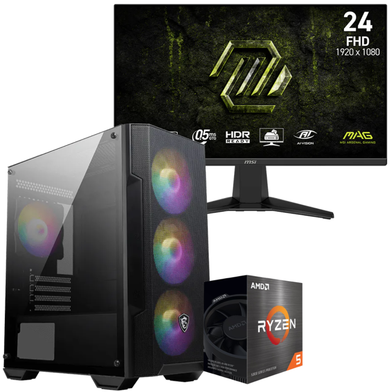 Setup Gamer Special Pc de Bureau Gaming / Ryzen 5 5500GT / Vega 7 / 16 Go Avec Écran Gaming MSI MAG 245F X24 24" Full HD IPS / 240 Hz