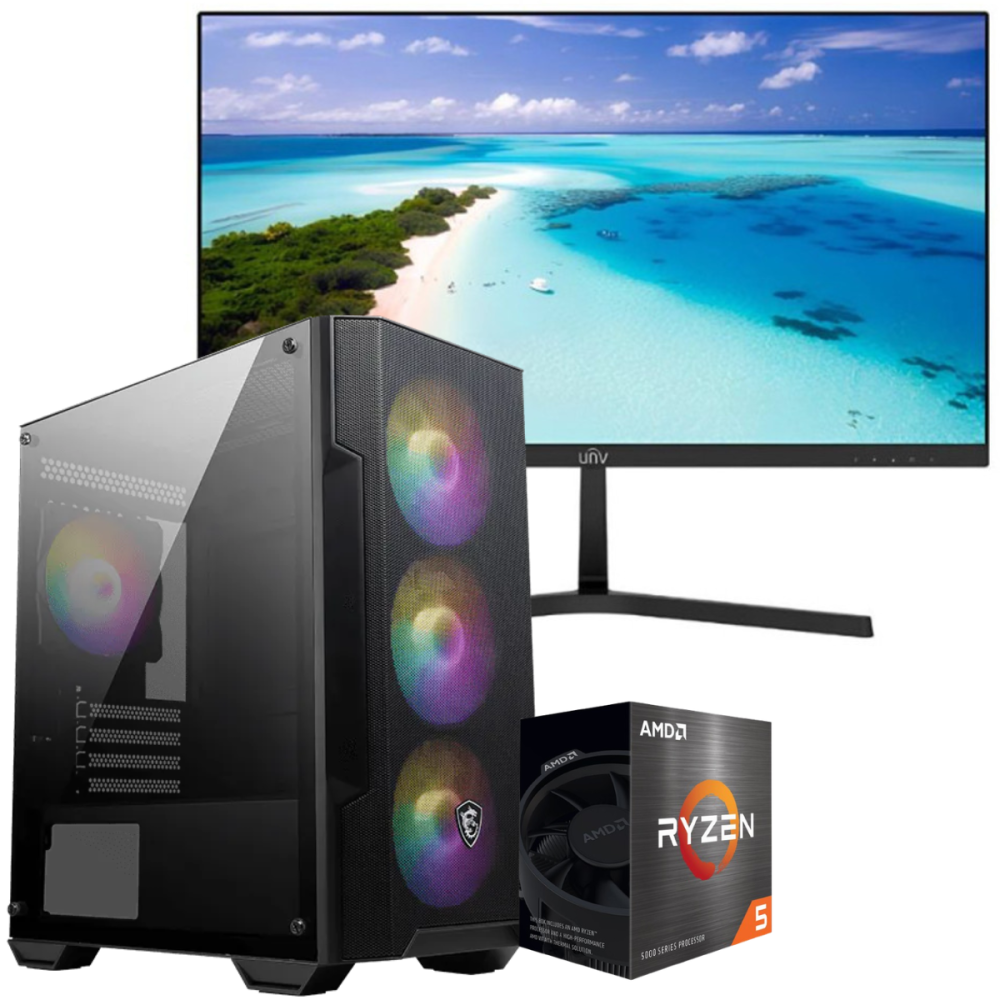 Setup Gamer Special Pc de Bureau Gaming / Ryzen 5 5600GT / Vega 7 / 16 Go Avec Écran Uniview MW-LC24-E 24" Full HD LED / 100 Hz
