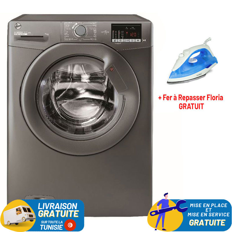 Machine à Laver HOOVER 7KG 1200tr / Silver / H3W272DGG-04 + Fer à Repasser Floria Gratuit