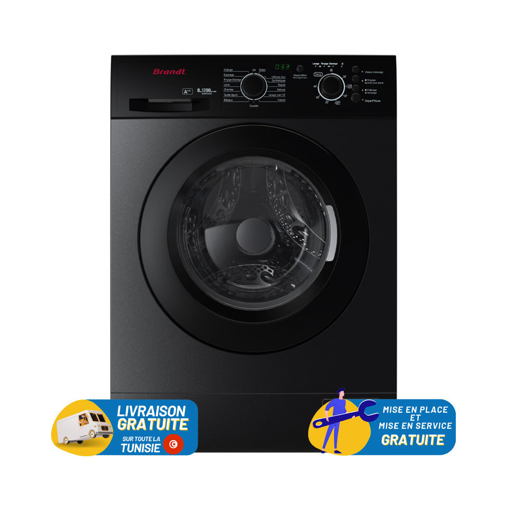 LAVE LINGE BRANDT / 8KG / 1200tr/min / DARK SILVER