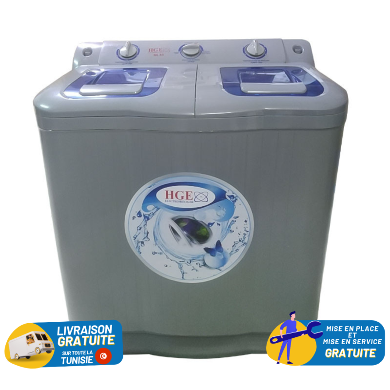 Lave Linge Semi-Automatique HGE  8.5 Kg / Gris / ML-8-5