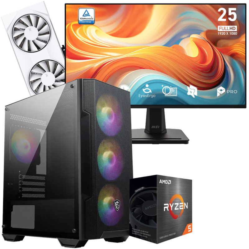 Setup Gamer Special Pc de Bureau Gaming / Ryzen 5 5500 / RX 9060 XT 8G / 16 Go Avec Écran Gaming MSI 24.5" Full HD / IPS / 144 Hz