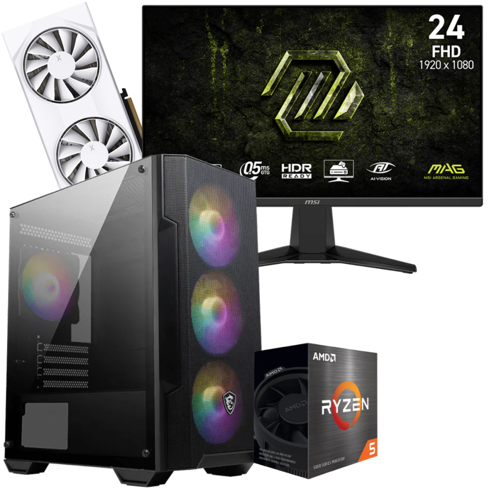 Setup Gamer Special Pc de Bureau Gaming / Ryzen 5 5600 / RX 9060 XT 8G / 16 Go Avec Écran Gaming MSI 24" Full HD IPS / 240 Hz