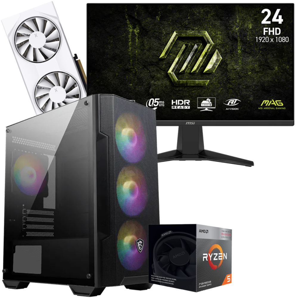 Setup Gamer Special Pc de Bureau Gaming / Ryzen 5 3600 / RX 9060 XT 8G / 16 Go Avec Écran Gaming MSI 24" Full HD IPS / 240 Hz