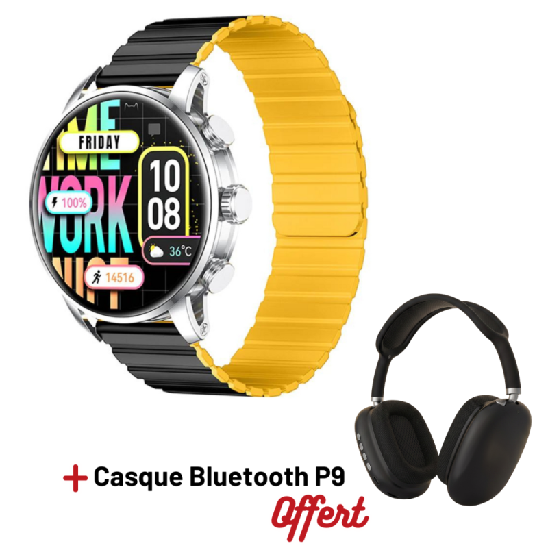 MONTRE CONNECTÉE Kieslect Smart Calling Watch Kr2 / Noir Avec Casque Bluetooth P9 Bleu