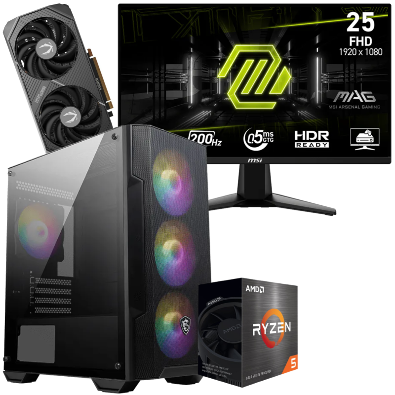 Setup Gamer Special Pc de Bureau Gaming / Ryzen 5 5500 / RTX 5060 8G / 16 Go Avec Écran Gaming Asus TUF Gaming 24.5" Full HD VA / 200 Hz