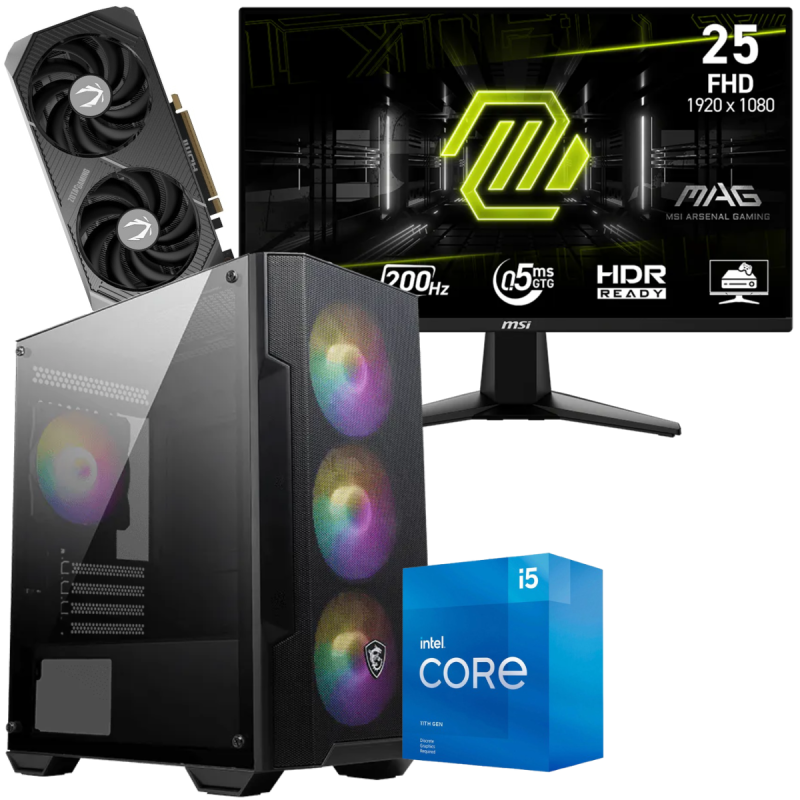 Setup Gamer Special Pc de Bureau Gaming / i5-11400F / RTX 5060 Ti 8G / 16 Go Avec Écran Gaming MSI MAG 255F E20 24.5" Full HD IPS / 200 Hz