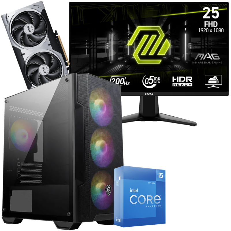 Setup Gamer Special Pc de Bureau Gaming / i5-12600K / RTX 5060 Ti 8G / 32 Go Avec Écran Gaming MSI MAG 255F E20 24.5" Full HD IPS / 200 Hz