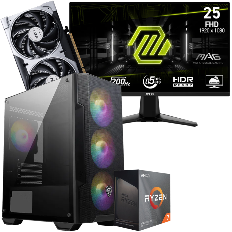 Setup Gamer Special Pc de Bureau Gaming / Ryzen 7 5700 / RTX 5060 8G / 32 Go Avec Écran Gaming MSI MAG 24.5" Full HD IPS / 200 Hz