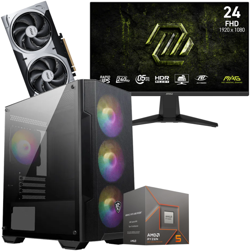 Setup Gamer Special Pc de Bureau Gaming / Ryzen 5 8400F / RTX 5060 Ti 8G / 32 Go Avec Écran Gaming MSI MAG 24" Full HD IPS / 240 Hz