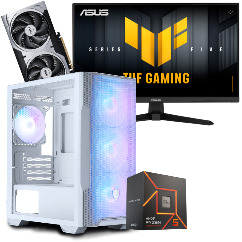 Setup Gamer Special Pc de Bureau Gaming / Ryzen 5 7500F / RTX 5060 Ti 8G / 16 Go Avec Écran Gaming Asus TUF 24.5" Full HD VA / 200 Hz