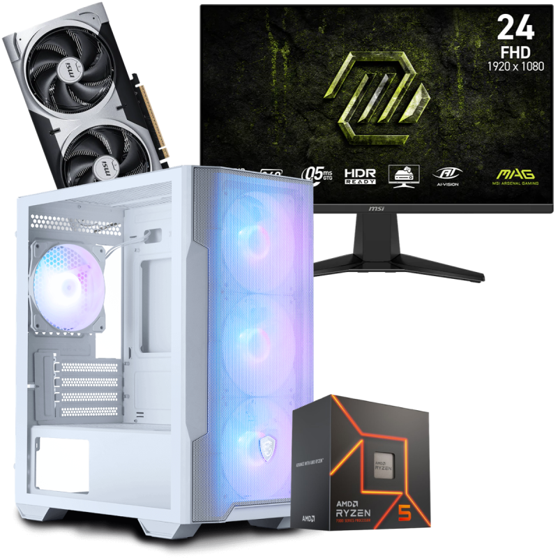 Setup Gamer Special Pc de Bureau Gaming / Ryzen 5 7500F / RTX 5060 Ti 8G / 32 Go Avec Écran Gaming MSI MAG 24" Full HD IPS / 240 Hz