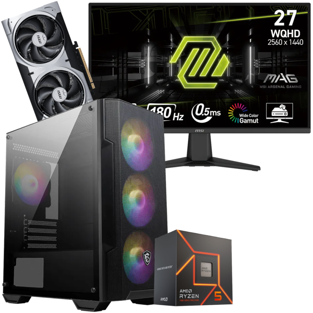 Setup Gamer Special Pc de Bureau Gaming / Ryzen 5 7500F / RTX 5060 Ti 8G / 32 Go Avec Écran Gaming MSI MAG 27" WQHD IPS / 180 Hz