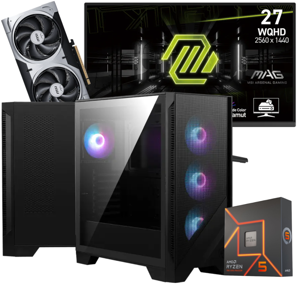 Setup Gamer Special Pc de Bureau Gaming / Ryzen 5 7600X / RTX 5060 Ti 8G / 32 Go Avec Écran Gaming MSI MAG 27" WQHD IPS / 180 Hz