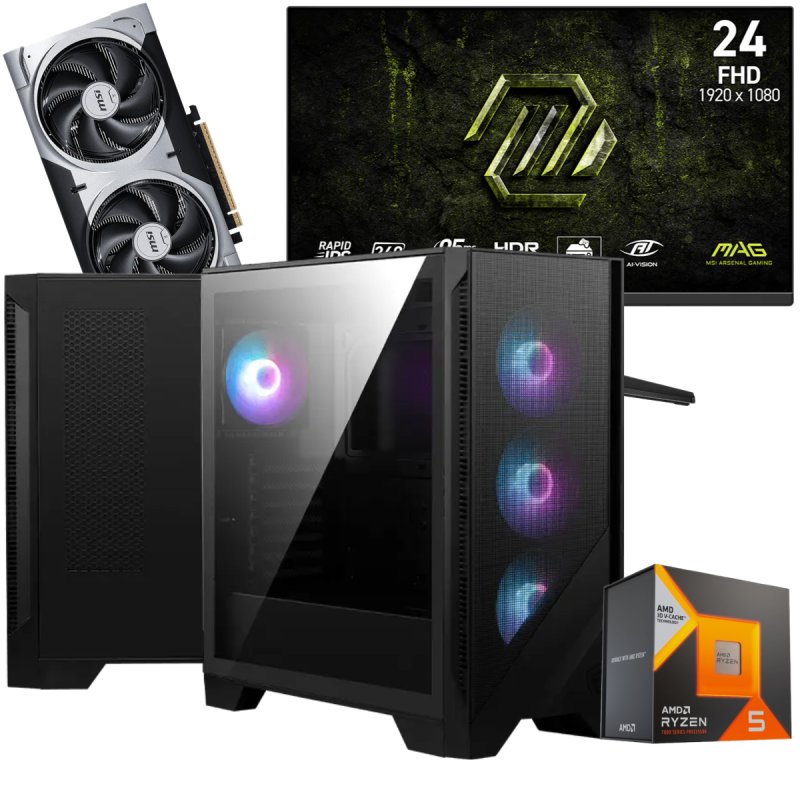 Setup Gamer Special Pc de Bureau Gaming / Ryzen 5 7500X3D / RTX 5060 Ti 8G / 32 Go Avec Écran Gaming MSI MAG 27" WQHD IPS / 180 Hz