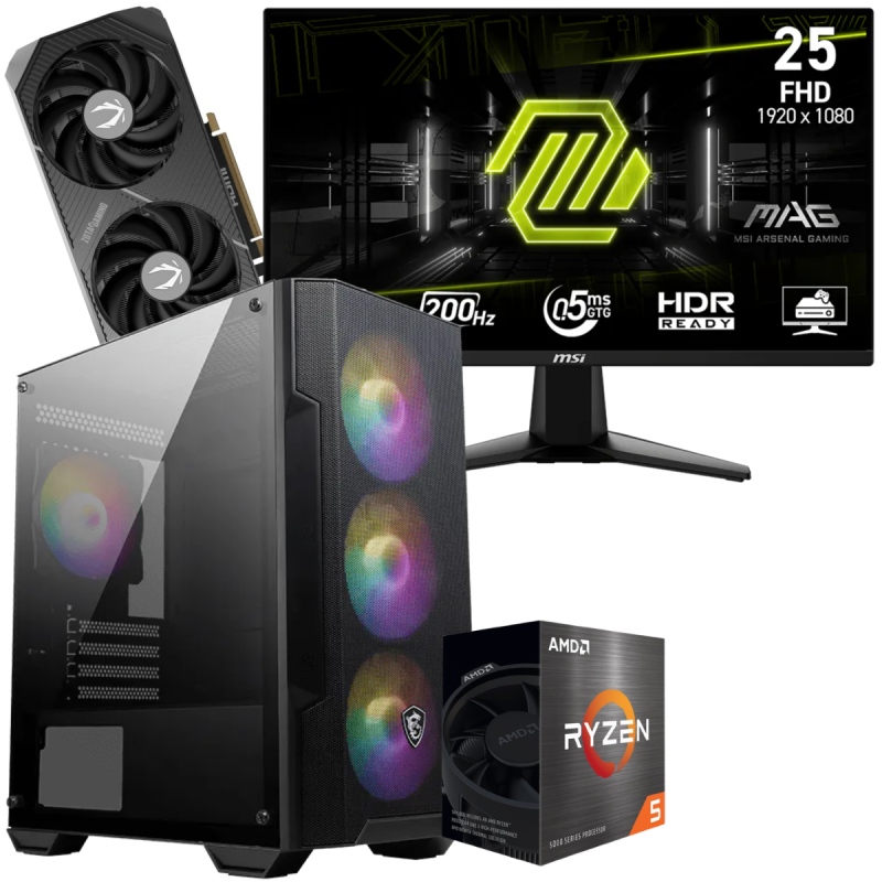 Setup Gamer Special Pc de Bureau Gaming / Ryzen 5 5500 / RTX 5060 Ti 8G / 16 Go Avec Écran Gaming MSI MAG 24.5" Full HD IPS / 200 Hz