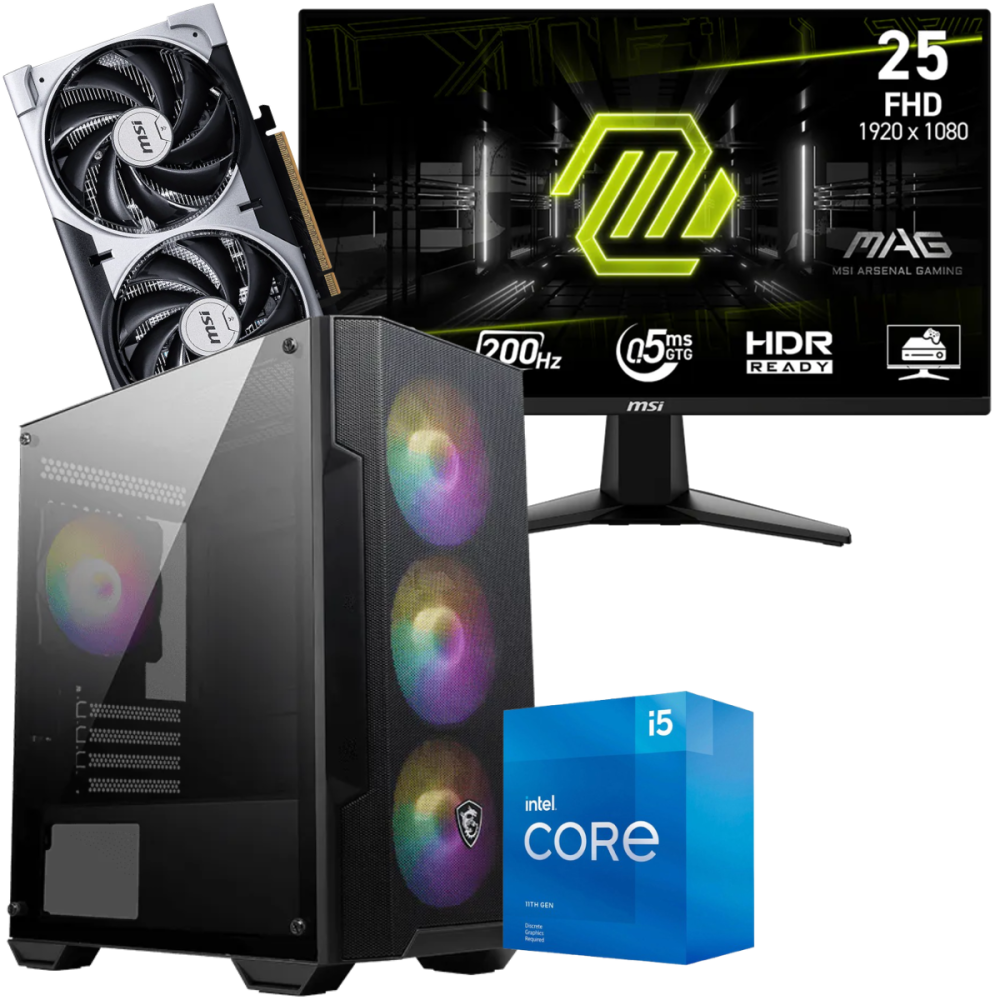 Setup Gamer Special Pc de Bureau Gaming / i5-11400F / RTX 5060 8G / 16 Go Avec Écran Gaming MSI MAG 24.5" Full HD IPS / 200 Hz