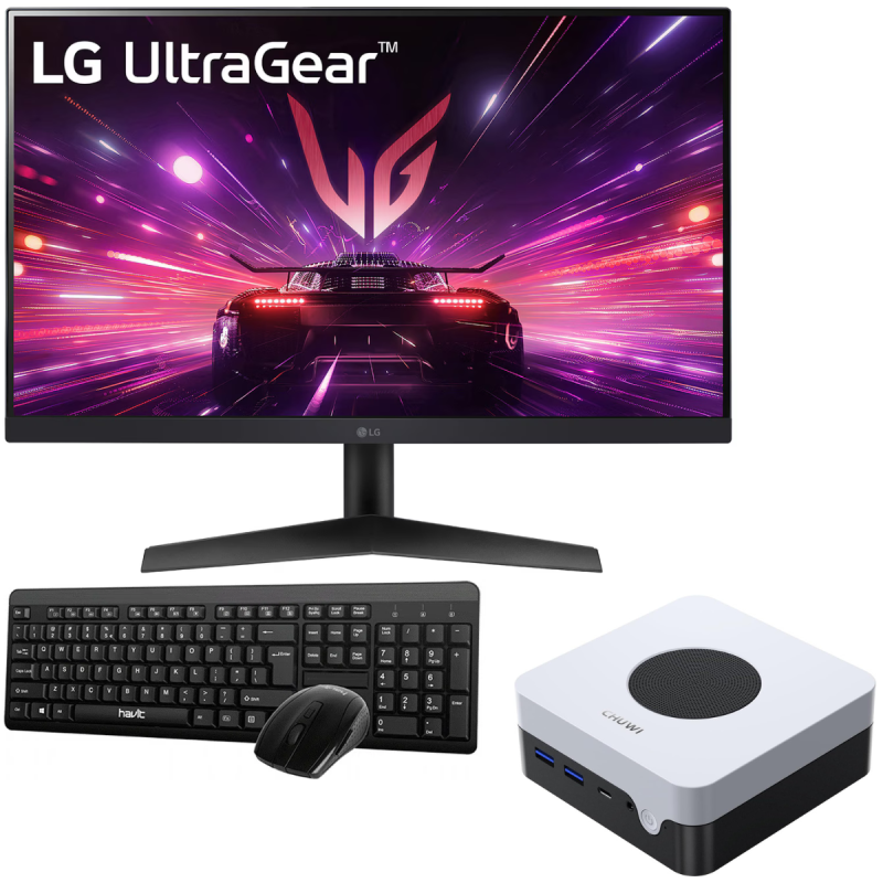 Mini Pc de bureau BCHUWI LarkBox X / i3-1220P / 8 Go / 256 Go SSD / Windows 11 / Blanc Avec Écran Gaming LG 24GS60F 24'' Full HD IPS 180 Hz
