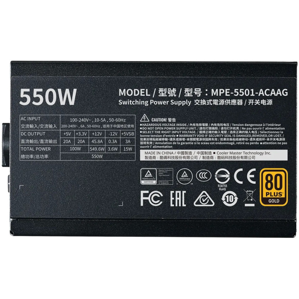Boite d'alimentation Cooler Master 550W V2 80+ G GOLD ATX3.1 FULLY RANGE