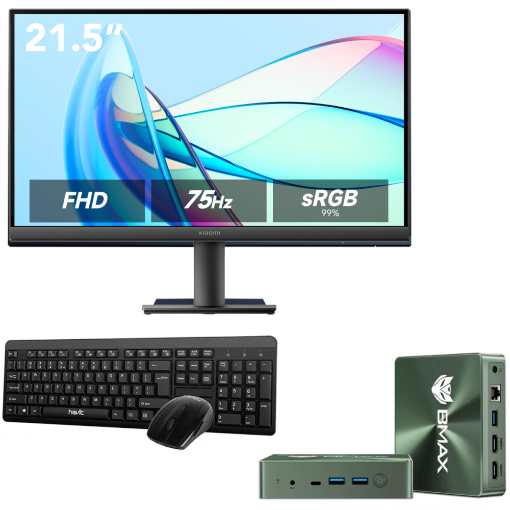 Mini Pc de bureau BMAX B6 PLUS / i3-1000NG4 / 12 Go / 512 Go SSD / Windows 11 / Vert Avec ECRAN XIAOMI A22i EU 21.45'' FHD 75Hz