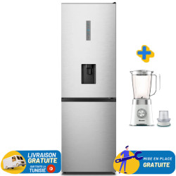 Réfrigérateur HISENSE No Frost Combiné 300 Litres / INOX avec Afficheur et Distributeur d'eau + Blender HISENSE GRATUIT