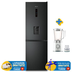 Réfrigérateur HISENSE No Frost Combiné 320 Litres / Noir avec Afficheur et Distributeur d'eau + Blender HISENSE GRATUIT