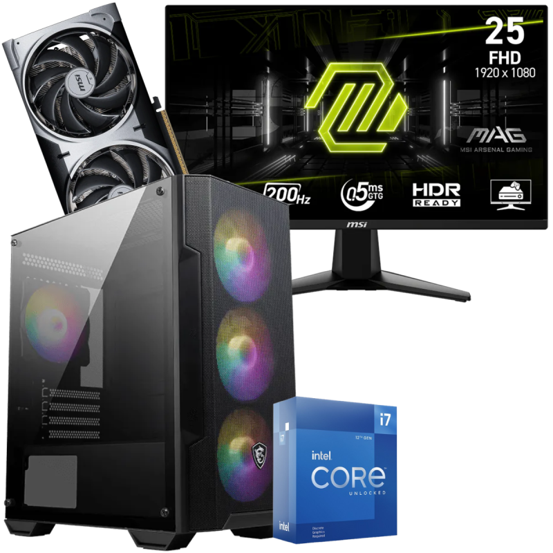 Setup Gamer Special Pc de Bureau Gaming / i7-12700KF / RTX 5070 12G / 32 Go Avec Écran Gaming MSI MAG 255F E20 24.5" Full HD IPS / 200 Hz