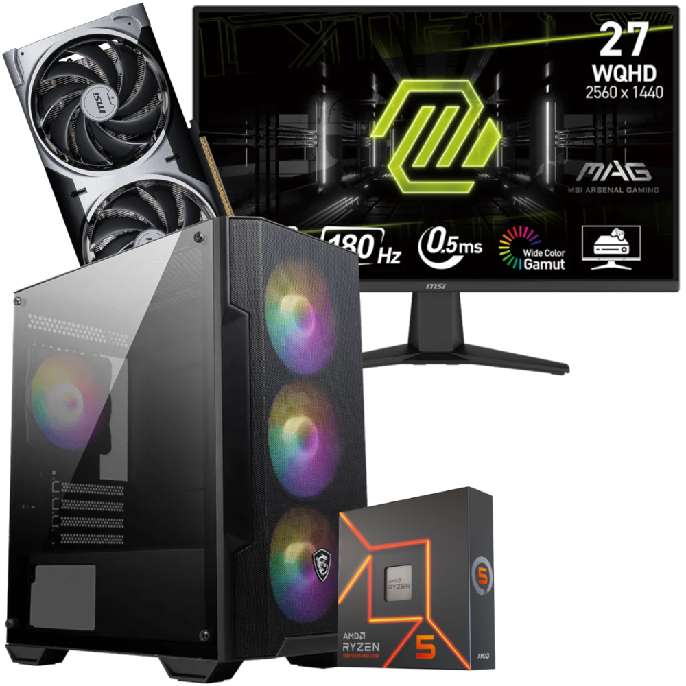 Setup Gamer Special Pc de Bureau Gaming / Ryzen 5 7600X / RTX 5070 12G / 32 Go Avec Écran Gaming MSI MAG 27" WQHD IPS / 180 Hz