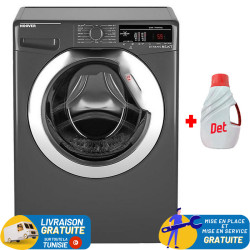 Machine à laver Smart Hoover 9 KG / Nettoyage vapeur / Silver Chrome + Produit Lessive DET 1 Litre