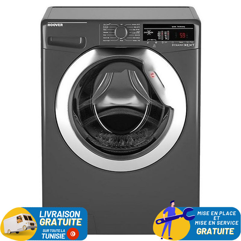 Machine à laver Smart Hoover 9 KG / Nettoyage vapeur / Silver Chrome
