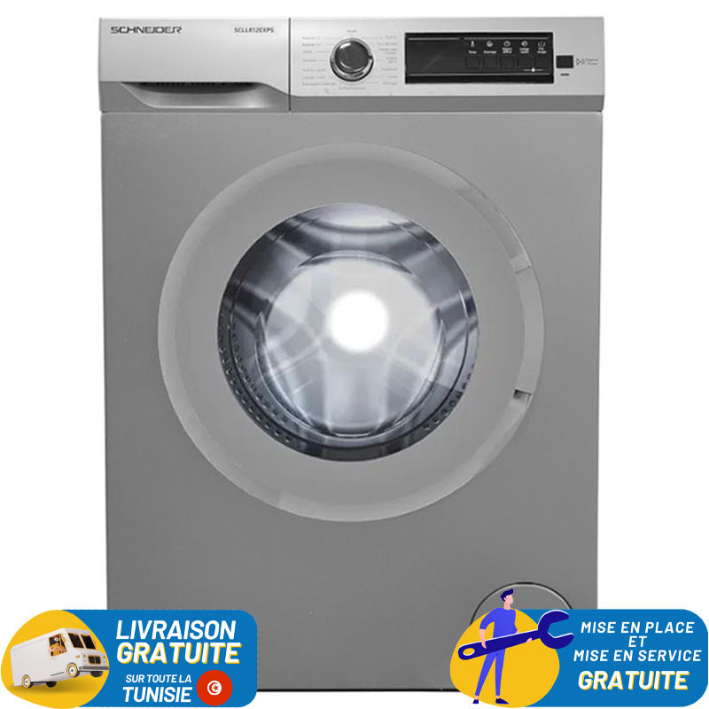 Machine à laver Frontale SCHNEIDER avec Afficheur 8 KG / Silver