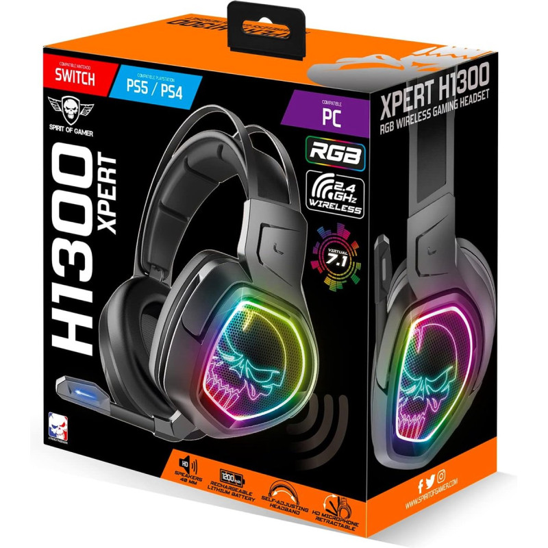 Casque Gaming  Sans Fil SPIRIT OF GAMER XPERT H1300 RGB / Noir