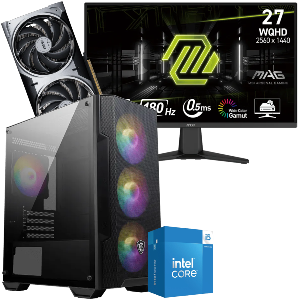 Setup Gamer Special Pc de Bureau Gaming / i5-14400F / RTX 5070 12G / 32 Go Avec Écran Gaming MSI MAG 27" WQHD IPS / 180 Hz