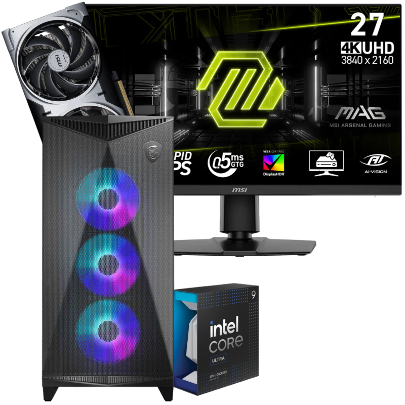 Setup Gamer Special Pc de Bureau Gaming / Ultra 9 285K / RTX 5070 12G / 64 Go Avec Écran Gaming MSI MAG 27" UHD 4K / IPS / 160 Hz