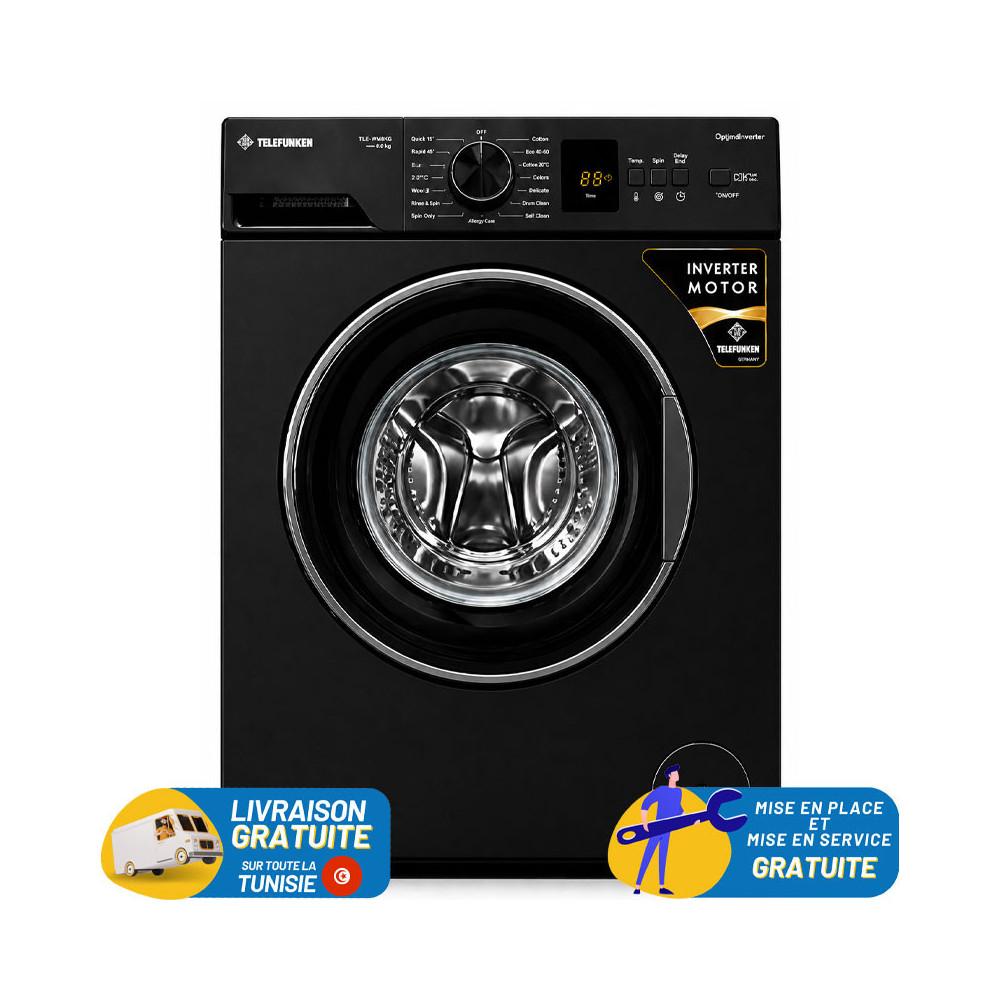 Lave Linge Automatique TELEFUNKEN 7KG INVERTER / Noir
