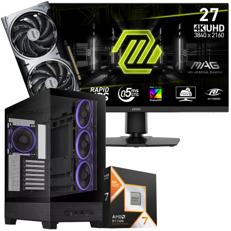 Setup Gamer Special Pc de Bureau Gaming / Ryzen 7 9800X3D / RTX 5070 12G / 64 Go Avec Écran Gaming MSI MAG 27" UHD 4K / IPS / 160 Hz