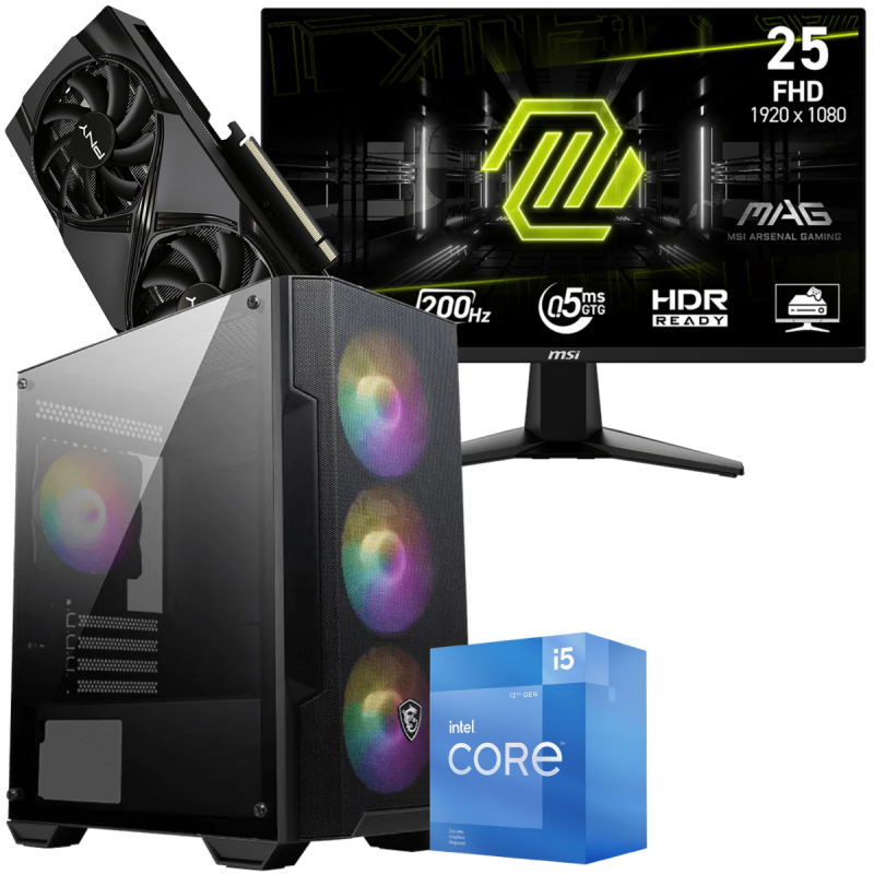 Setup Gamer Special Pc de Bureau Gaming / i5-12400F / RTX 5060 Ti 16G / 32 Go Avec Écran Gaming MSI MAG 24.5" Full HD IPS / 200 Hz