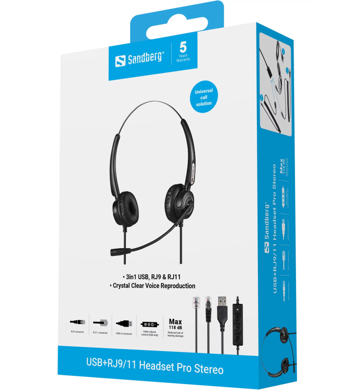 Micro Casque Filaire SANDBERG PRO STEREO USB + RJ9/11
