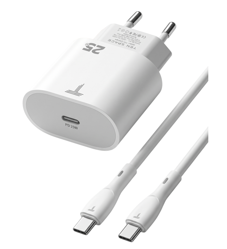 Chargeur rapide Ten Space 25W USB TYPE C-TYPE C PD3.0 / Blanc